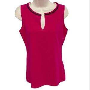 WHITE HOUSE BLACK MARKET Beaded Bling Neckline Knit Tank Sleeveless Small Petite